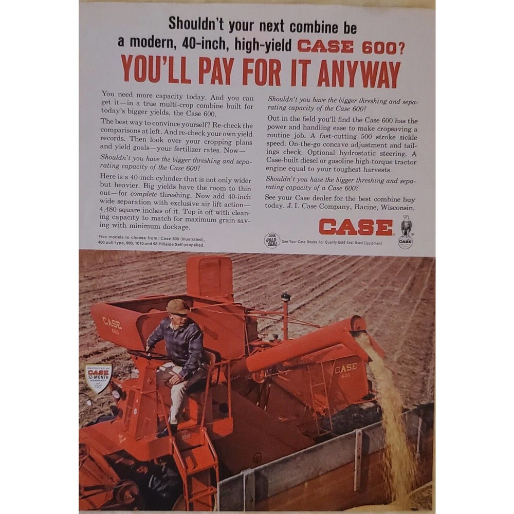Case 1963 Magazine Advertisement Case 600 Series Combine